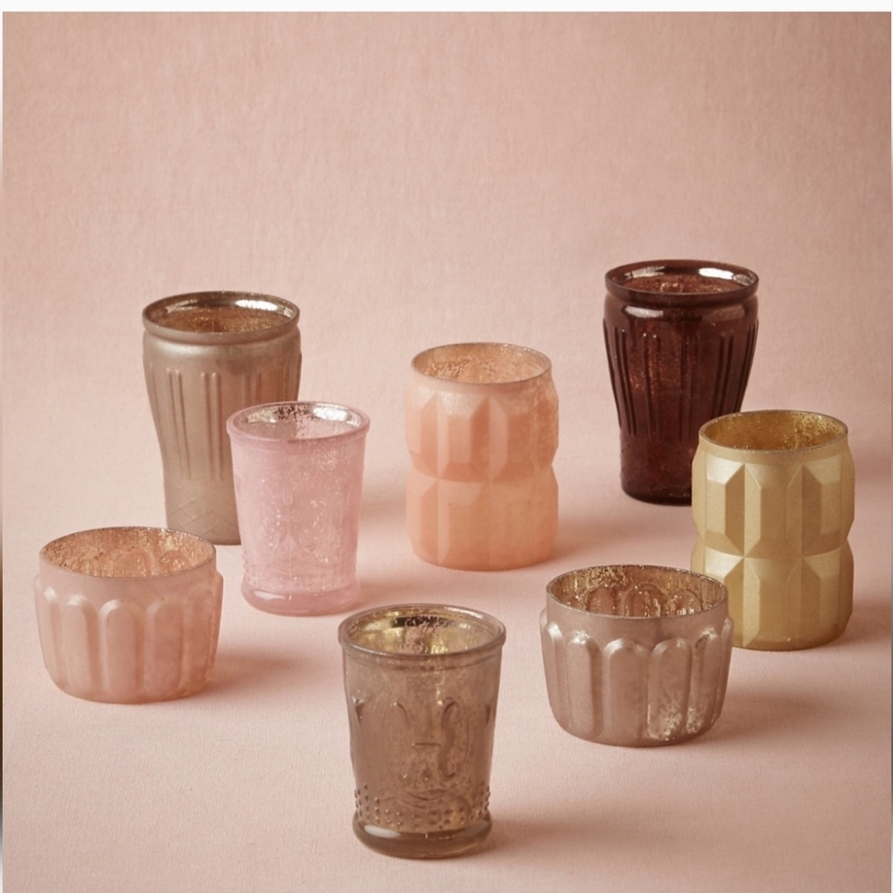 BHLDN Anthropologie blush nightfall votive, set of 8